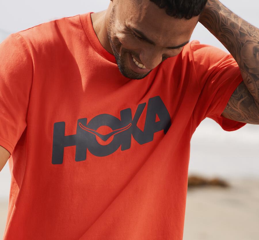 Hoka One One Mens Tee - Brand - Red - IERZ67930